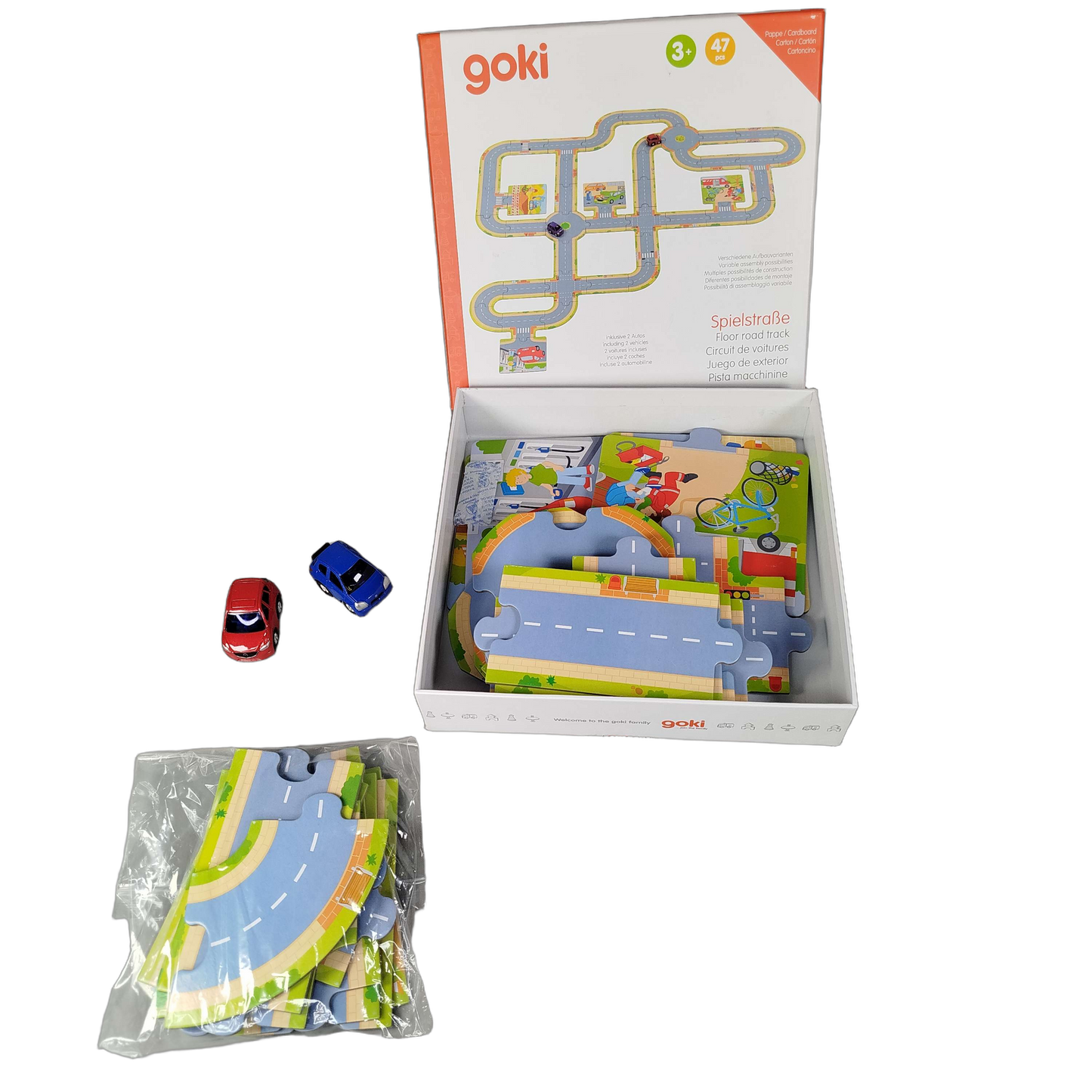 Goki Spielstraße 57422 Bodenpuzzle mit 2 Fahrzeugen