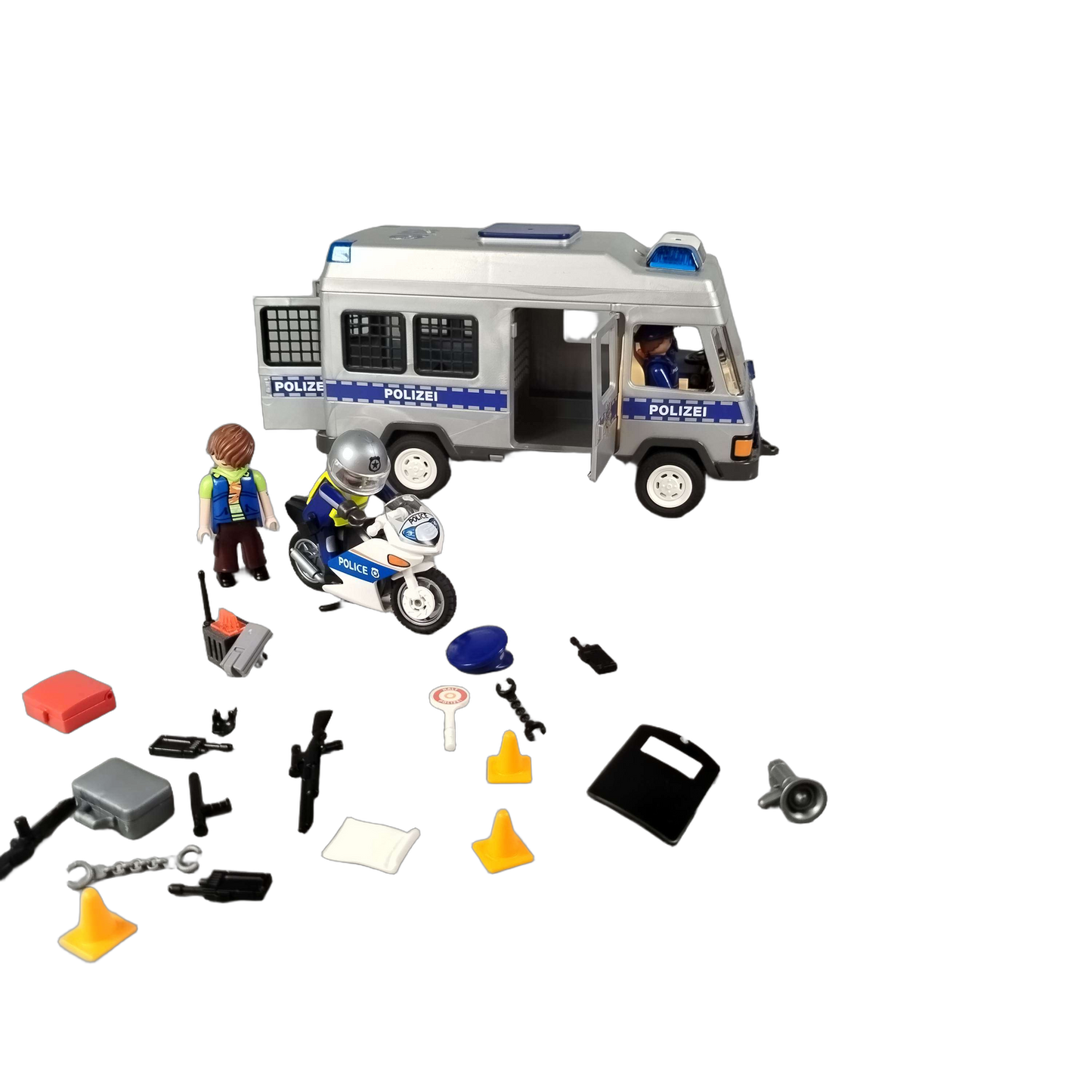 Playmobil Polizei Mannschaftswagen mit Motorrad & 3 Figuren