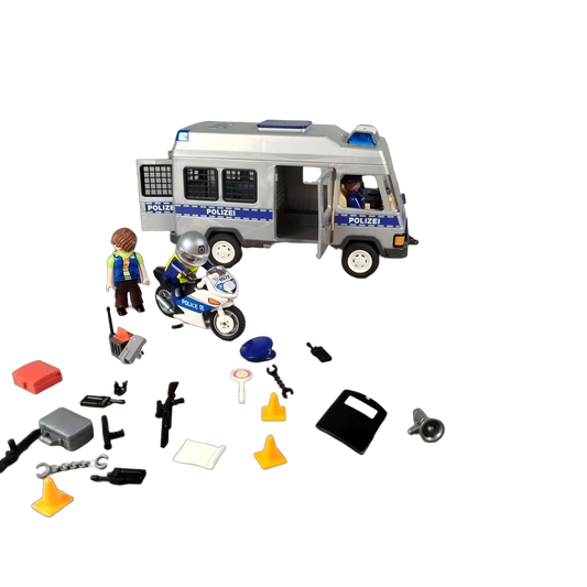 Playmobil Polizei Mannschaftswagen mit Motorrad & 3 Figuren