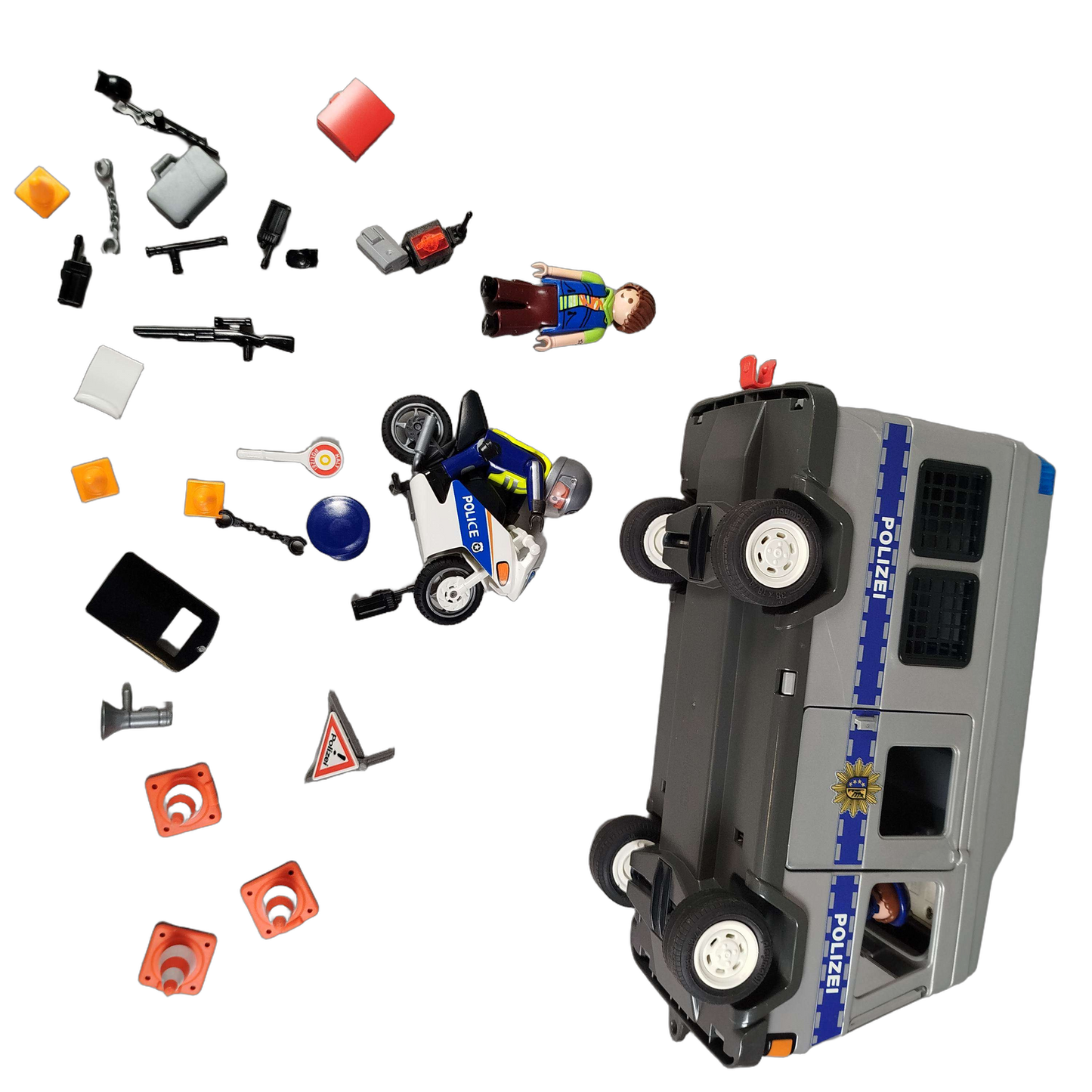 Playmobil Polizei Mannschaftswagen mit Motorrad & 3 Figuren