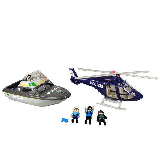 Playmobil Bundle Polizei Set Helikopter, Boot & Figuren