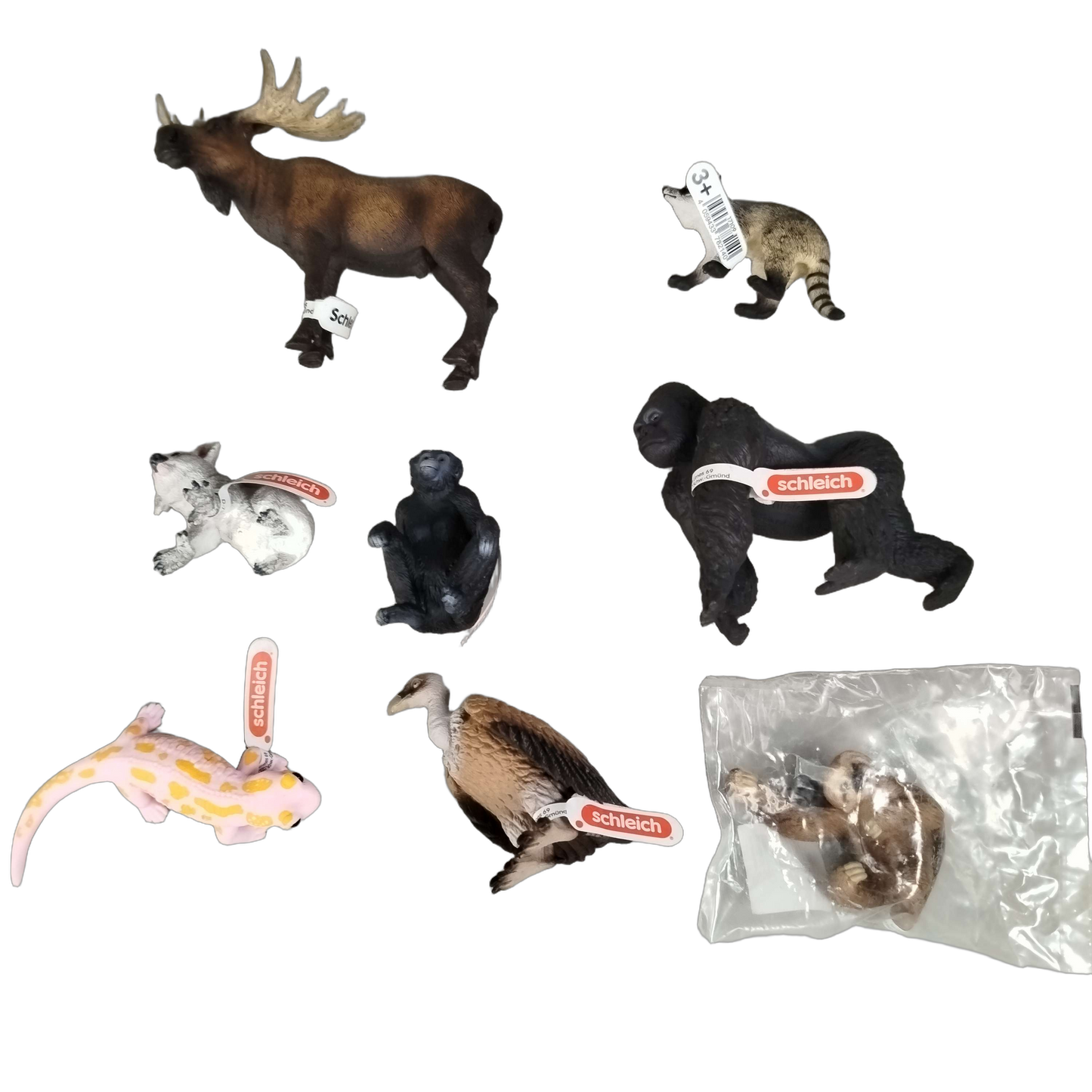 Schleich Tiere Bundle 8x Tierfiguren Elch Gorilla Koala