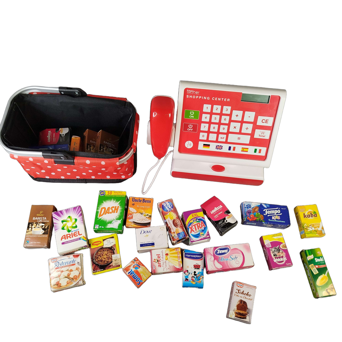 Tanner Bundle Kaufladen großes Set Kasse, Einkaufskörbe & Lebensmittel