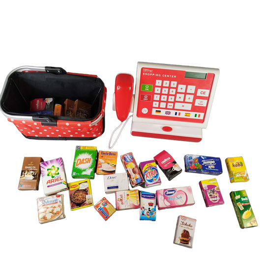 Tanner Bundle Kaufladen großes Set Kasse, Einkaufskörbe & Lebensmittel