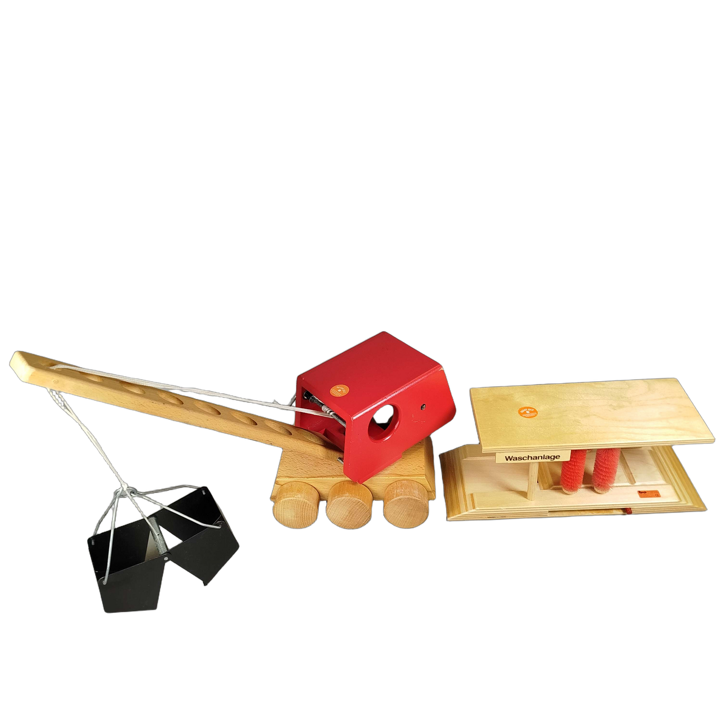 Heros Bundle Holzspielzeug Set von 2 Kranwagen & Waschanlage
