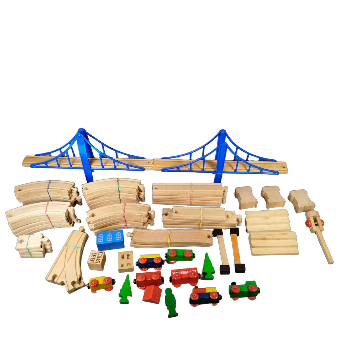 Holzeisenbahn Straßen & Schienen Deluxe Set mit Hängebrücken & Zubehör