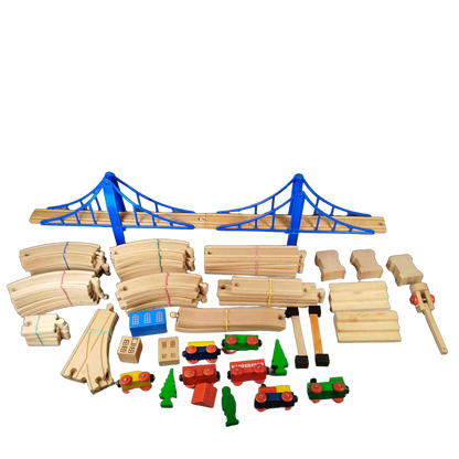 Holzeisenbahn Straßen & Schienen Deluxe Set mit Hängebrücken & Zubehör