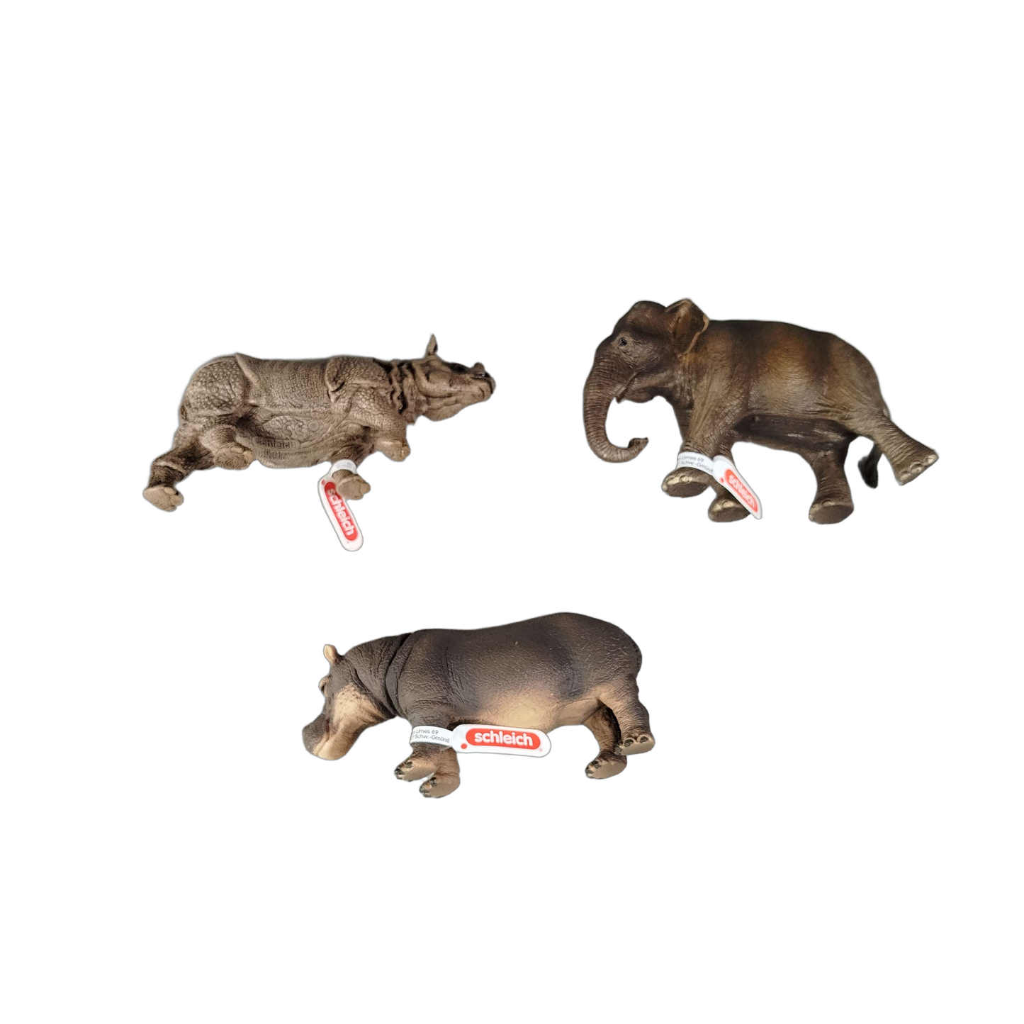 Schleich Tiere Bundle 3x Elefant Nilpferd Nashorn