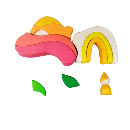 Goki Waldorf Holz Stapelspiel Regenbogen Bausteine