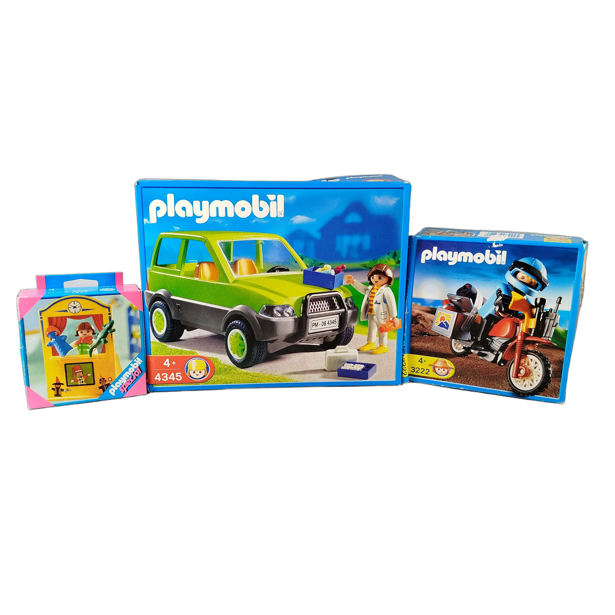 Playmobil Bundle 4345 3222 4564 Set von 3 Motorrad PKW Puppentheater