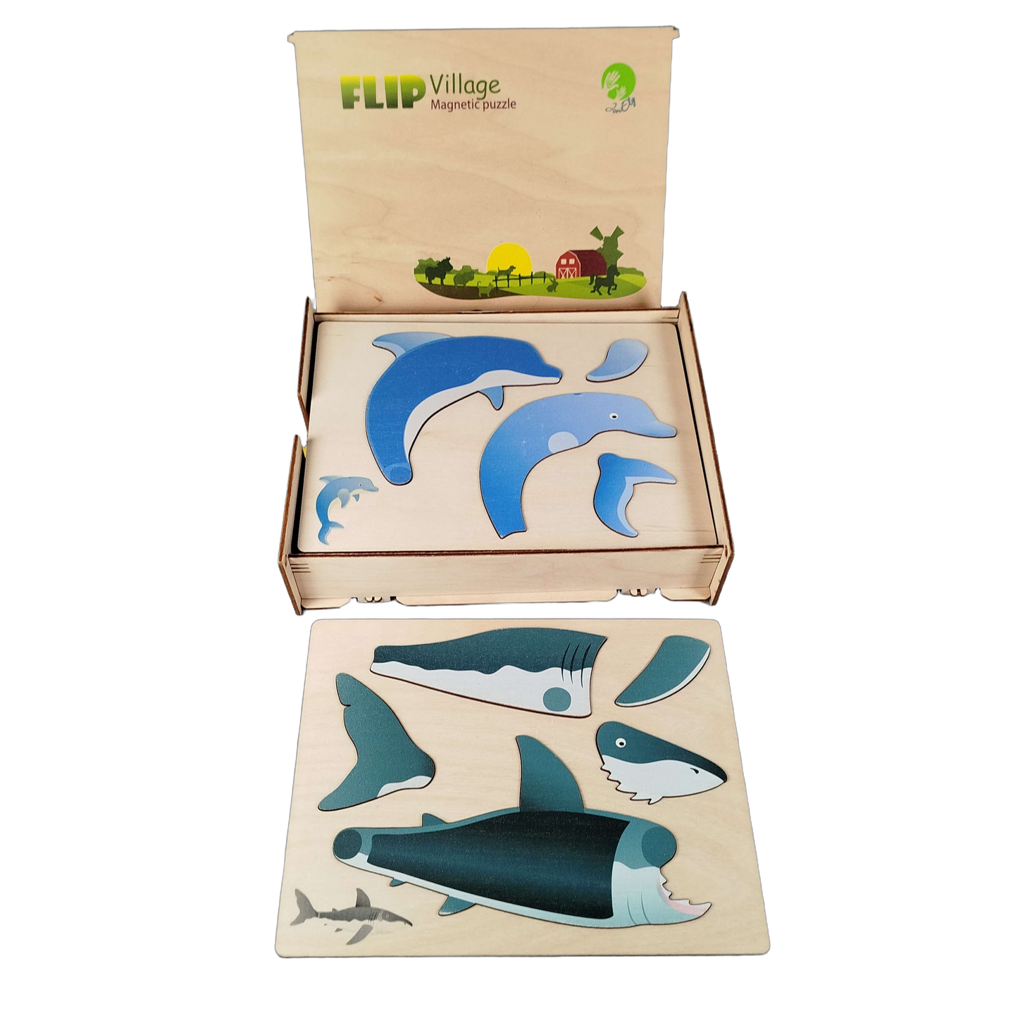 FLIP Magnetpuzzle Delfin & Hai Holzpuzzle Set