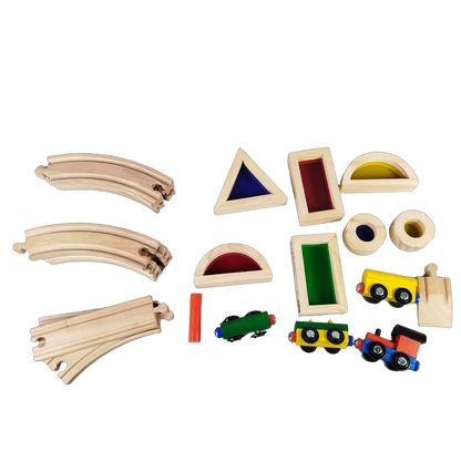 Kids Land Bundle Holzeisenbahn mehrteilig Magnetzüge & Bauklötze