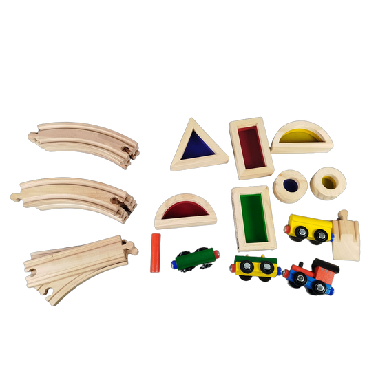Kids Land Bundle Holzeisenbahn mehrteilig Magnetzüge & Bauklötze