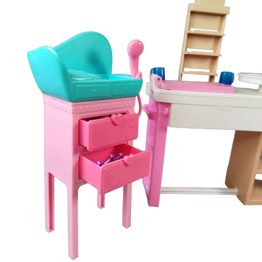Bundle Salon & Wickeltisch Set von 2 Puppenmöbel mit Dusche & Zubehör