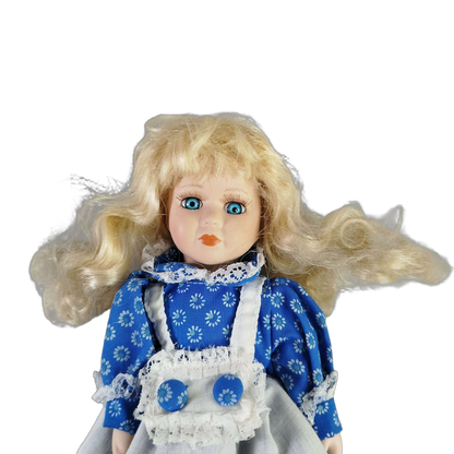 Vintage blondes Haar 25 cm Blumenkleid Porzellanpuppe