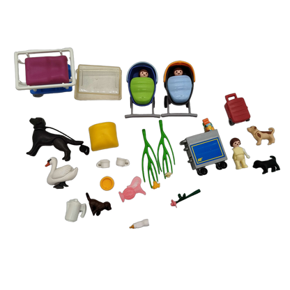 Playmobil Bundle Set Figuren Tiere & Zubehör Kinderwagen Teich