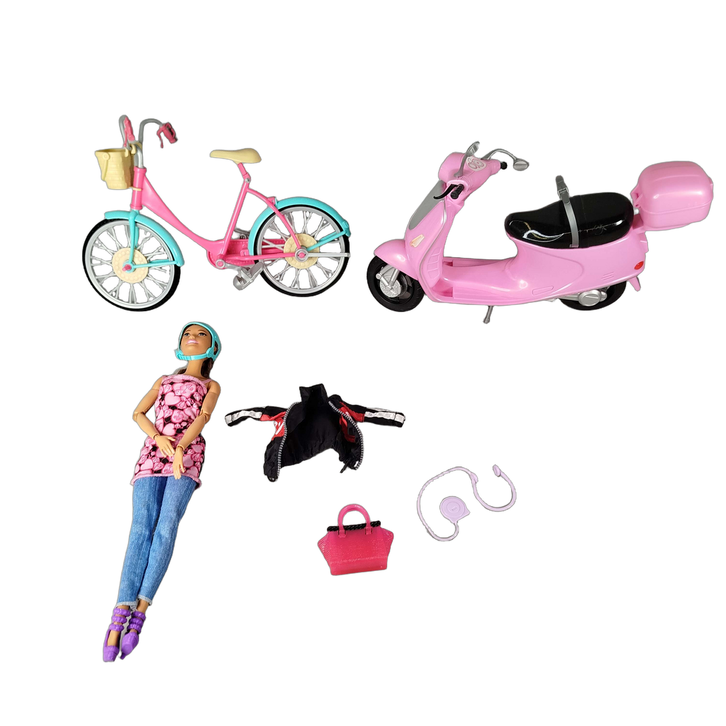 Mattel Bundle Barbie Set von 7 Modepuppe Fahrrad Roller