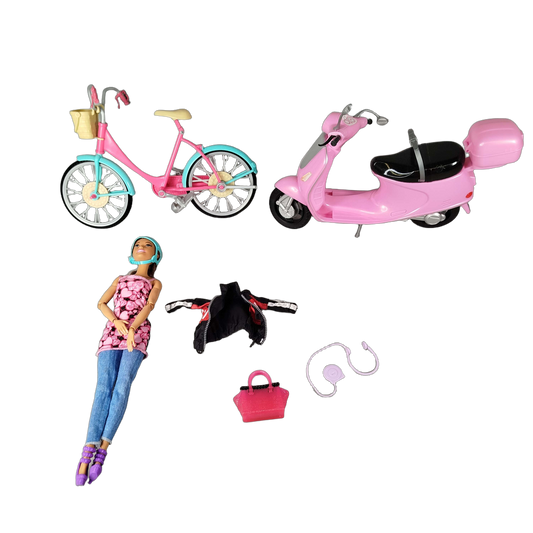 Mattel Bundle Barbie Set von 7 Modepuppe Fahrrad Roller