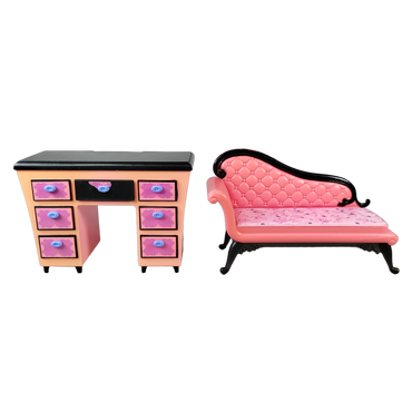 Mattel Bundle Barbie Set von 3 Puppenmöbel Esstisch, Schminktisch