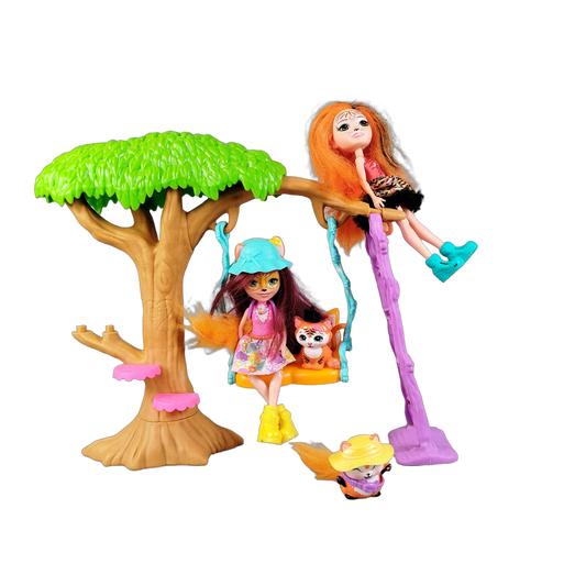 Mattel Bundle Enchantimals Set von 4 Figuren Baumhaus & 2 Puppen