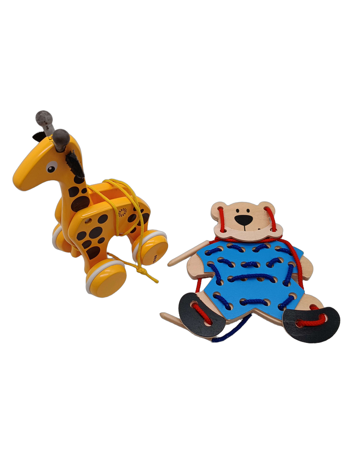 BRIO Bundle Holzspielzeug Set Ziehgiraffe, Anziehbär, Regenbogen