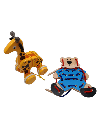 BRIO Bundle Holzspielzeug Set Ziehgiraffe, Anziehbär, Regenbogen