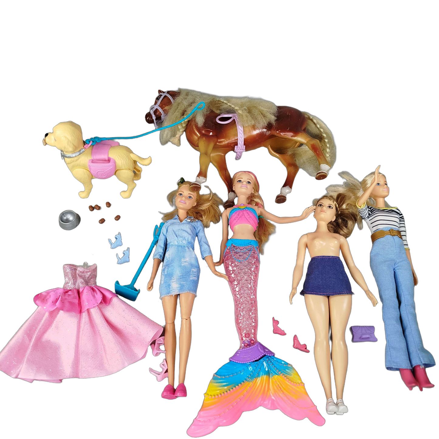 Mattel Bundle Barbie Set von 5 Puppen & Hund
