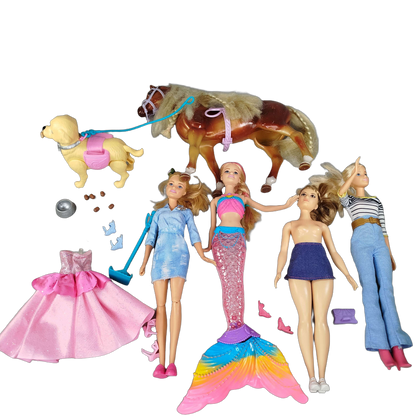 Mattel Bundle Barbie Set von 5 Puppen & Hund