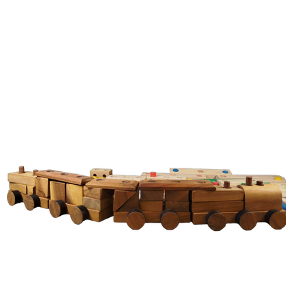 Bundle Holz großes Set Bausteine, Verbinder & Stifte mit Holzzug