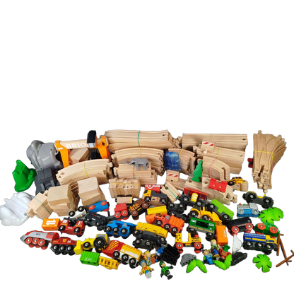 BRIO Bundle Holzeisenbahn großes Set Kran Lok Wagen & Schienen
