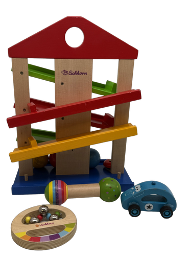 Eichhorn Bundle Kugelbahn Holz Baby Set von 4 Rasseln & Auto