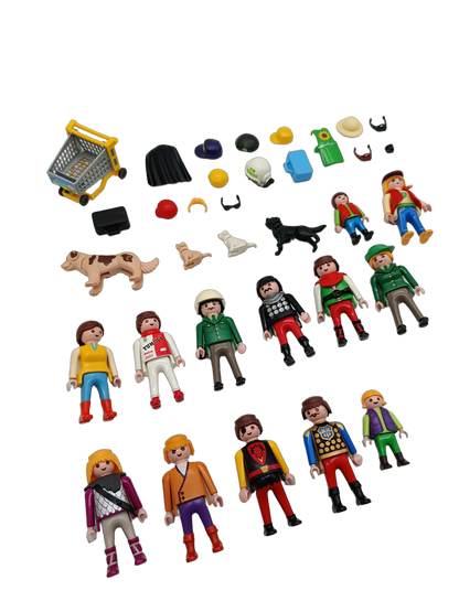 Playmobil Bundle Set von 14 Figuren, Zubehör, Hunde, Einkaufswagen