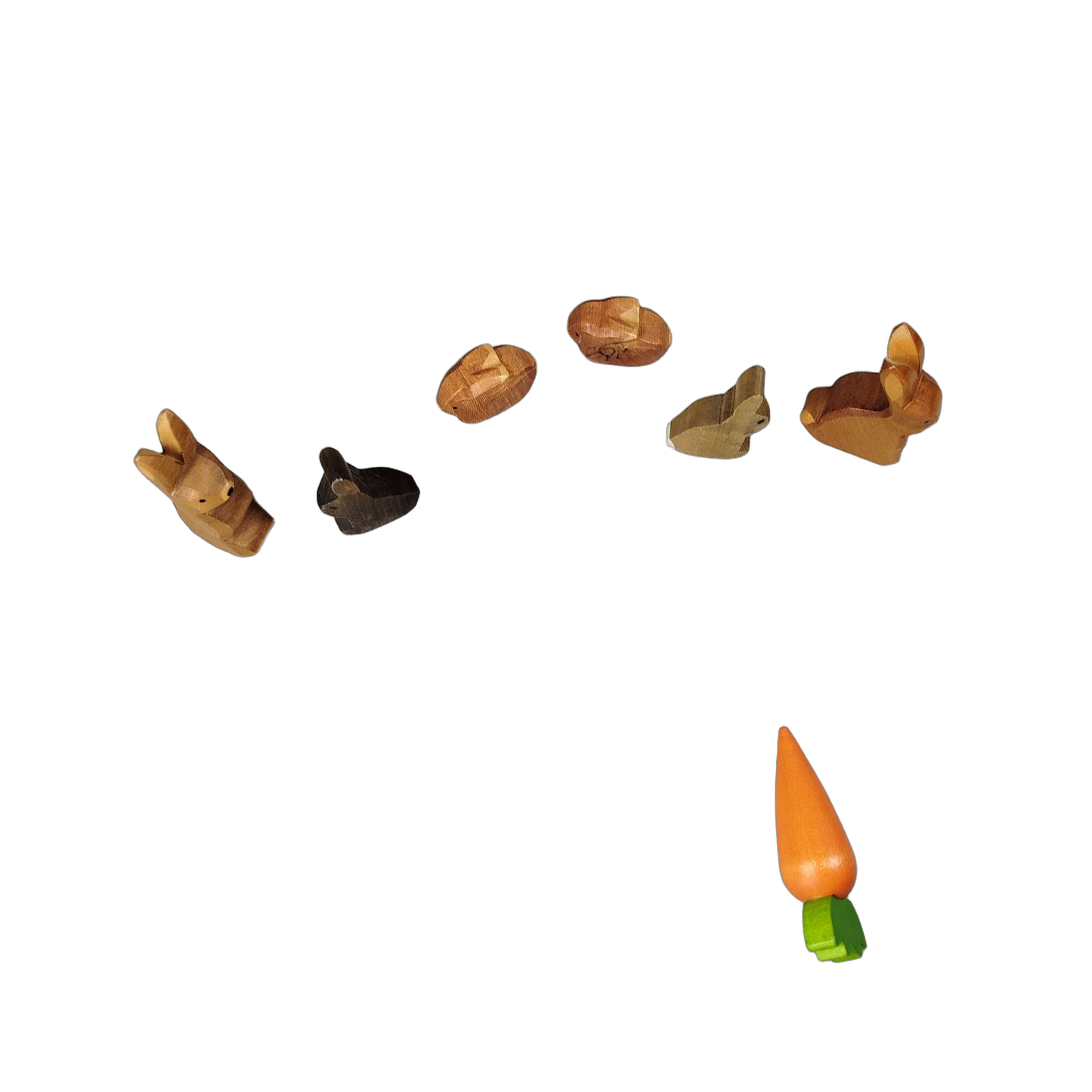 Ostheimer Bundle Set von 7 Hasen & Karotte Holzfiguren