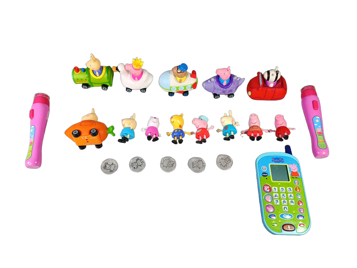 Peppa Pig & VTech Bundle großes Set Figuren, Buggies & Lerntelefon