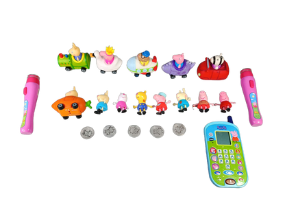 Peppa Pig & VTech Bundle großes Set Figuren, Buggies & Lerntelefon