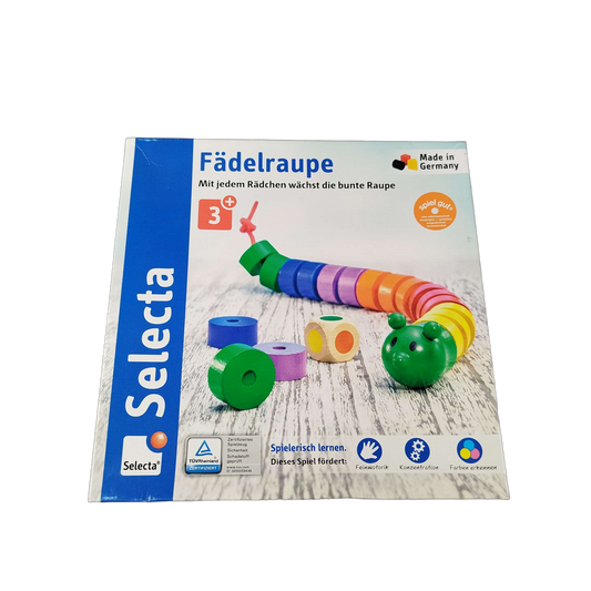 Selecta Spiel Fädelraupe 63005 Fädelspiel aus Holz