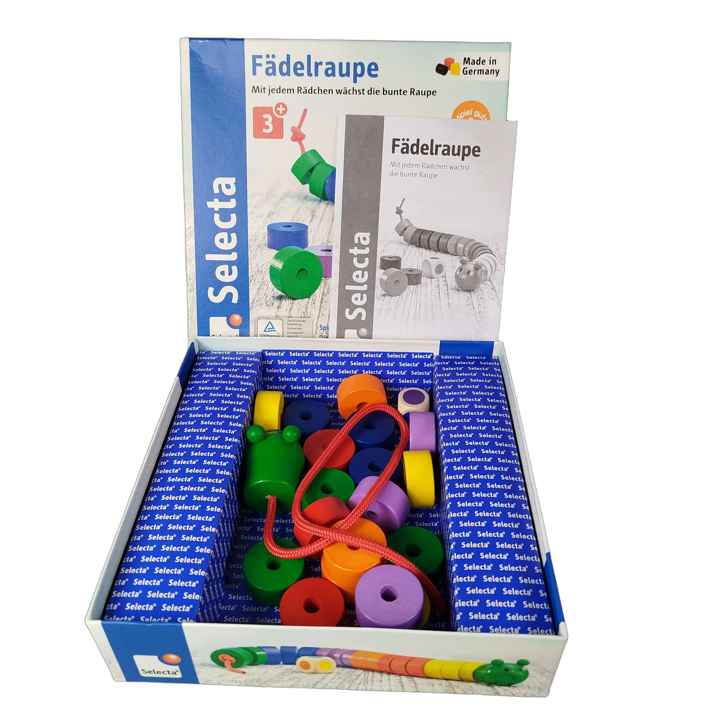 Selecta Spiel Fädelraupe 63005 Fädelspiel aus Holz