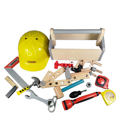 Bundle Bauhelm & Holz-Werkzeugkiste Werkzeug-Set
