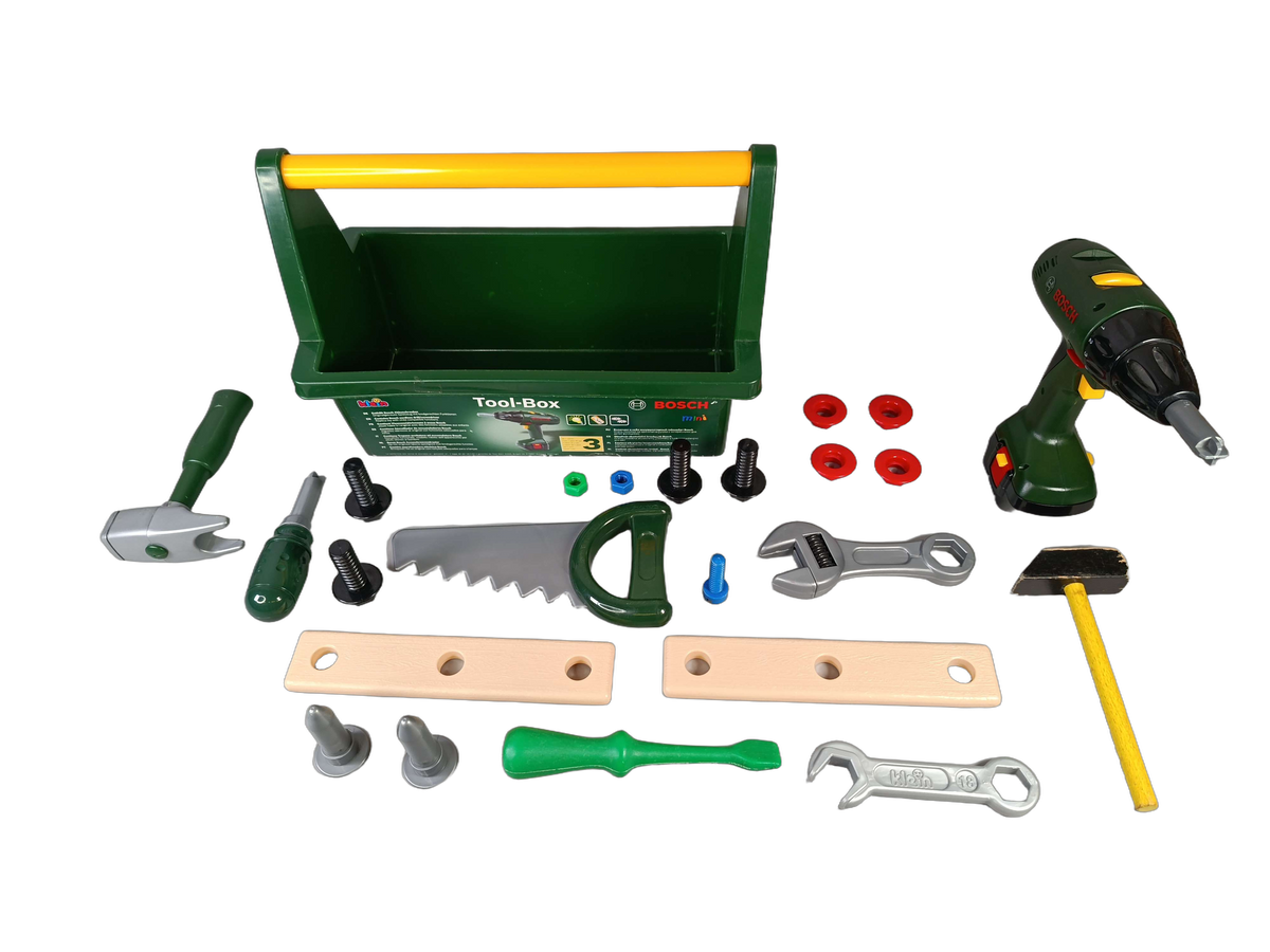 Theo Klein Tool Box I Werkzeugkiste mit Bohrmaschine & Zubehör