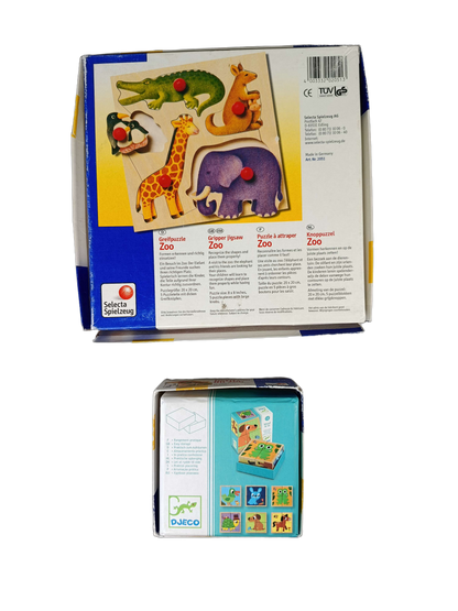 Selecta Spiel Bundle Zoo 2051 Set von 3 Holzpuzzle & Bilderwürfel