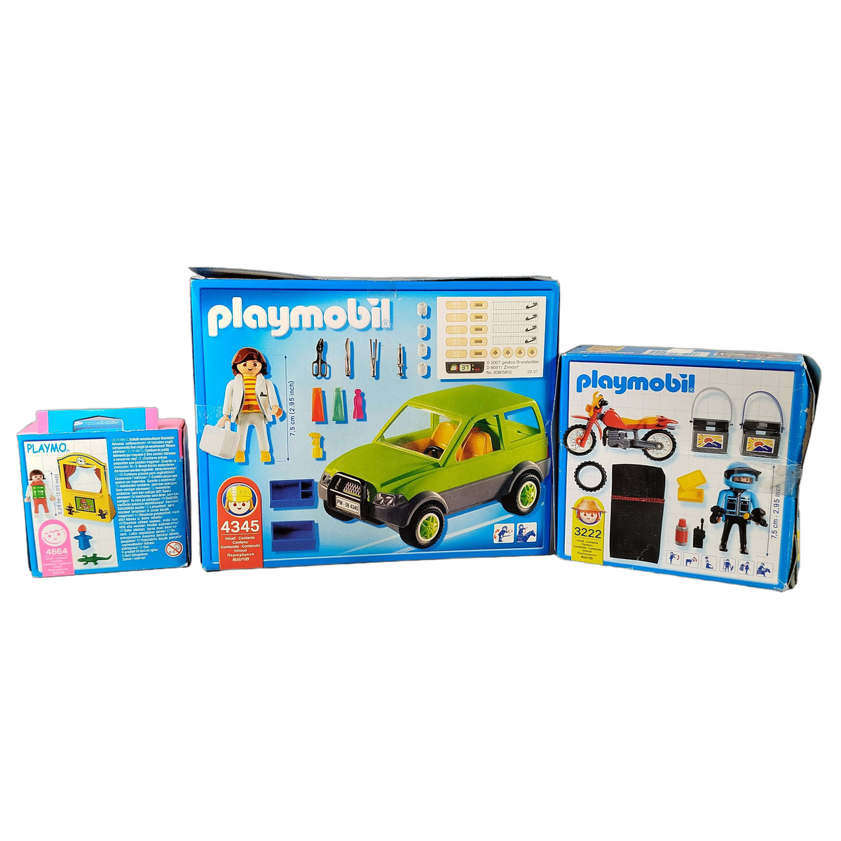 Playmobil Bundle 4345 3222 4564 Set von 3 Motorrad PKW Puppentheater