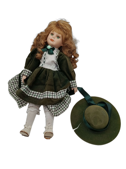 Vintage Porzellanpuppe mit roten Locken, Sammlerstück Deko