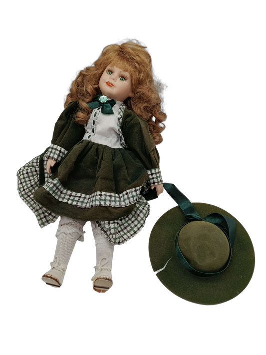 Vintage Porzellanpuppe mit roten Locken, Sammlerstück Deko