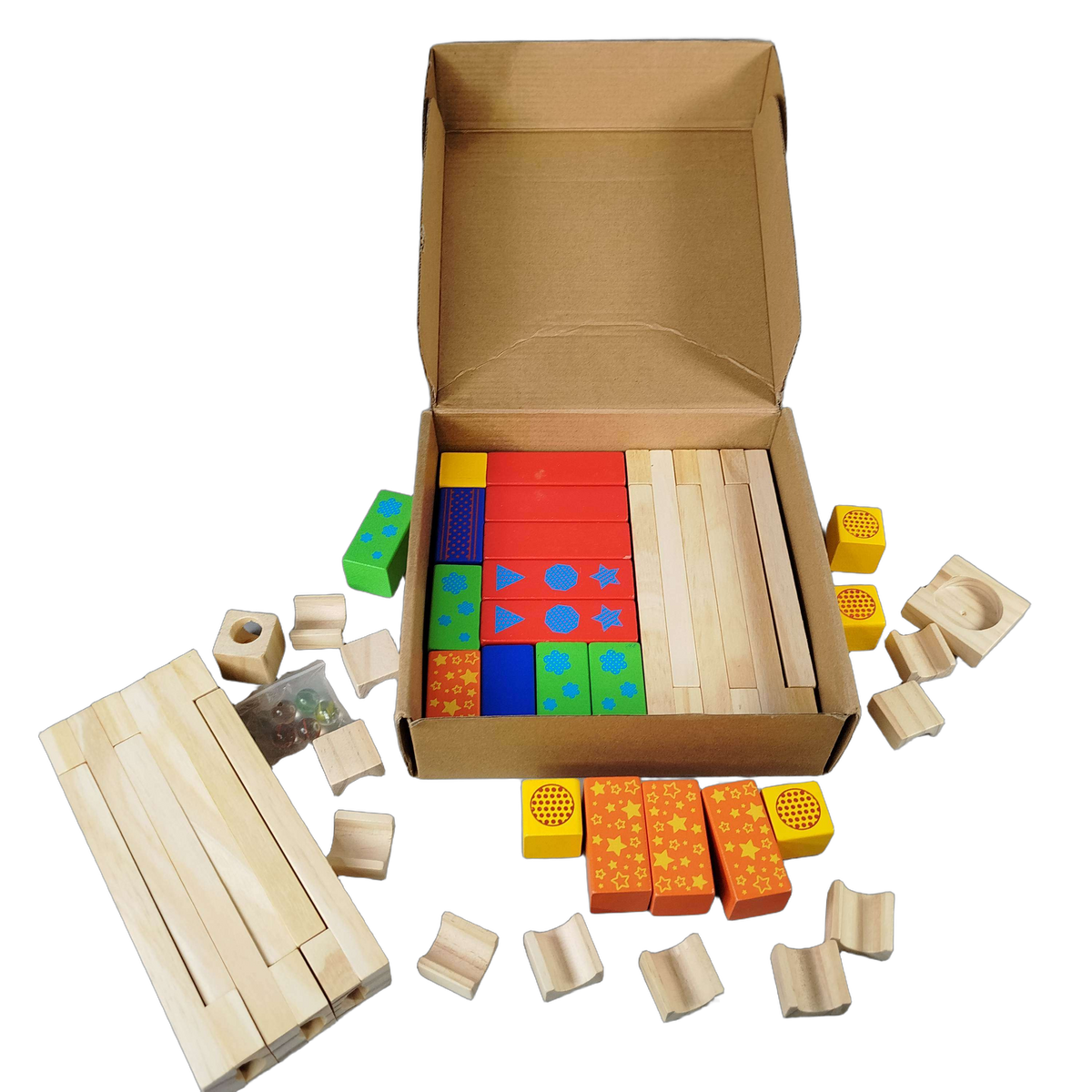 Montessori Lernwelten Kugelbahn Baukasten, mit Murmeln & Trichter