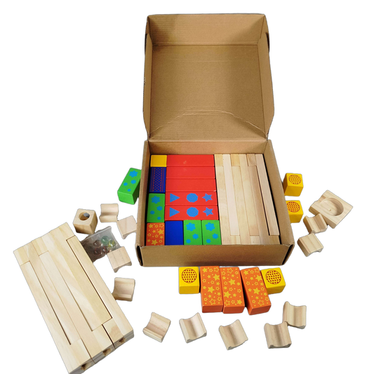 Montessori Lernwelten Kugelbahn Baukasten, mit Murmeln & Trichter