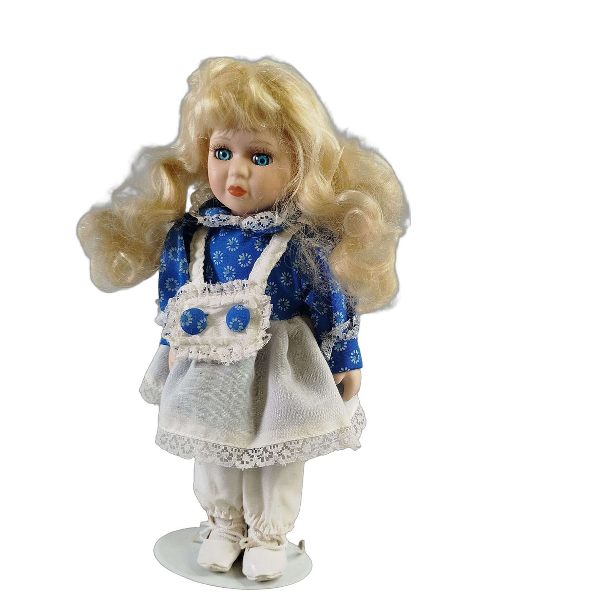 Vintage blondes Haar 25 cm Blumenkleid Porzellanpuppe