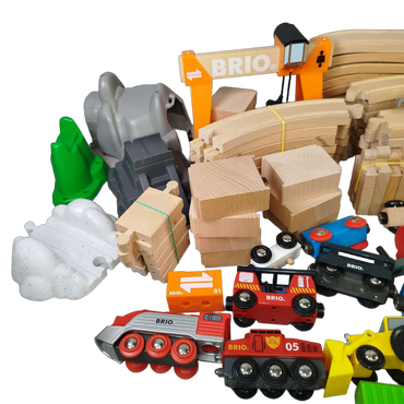 BRIO Bundle Holzeisenbahn großes Set Kran Lok Wagen & Schienen