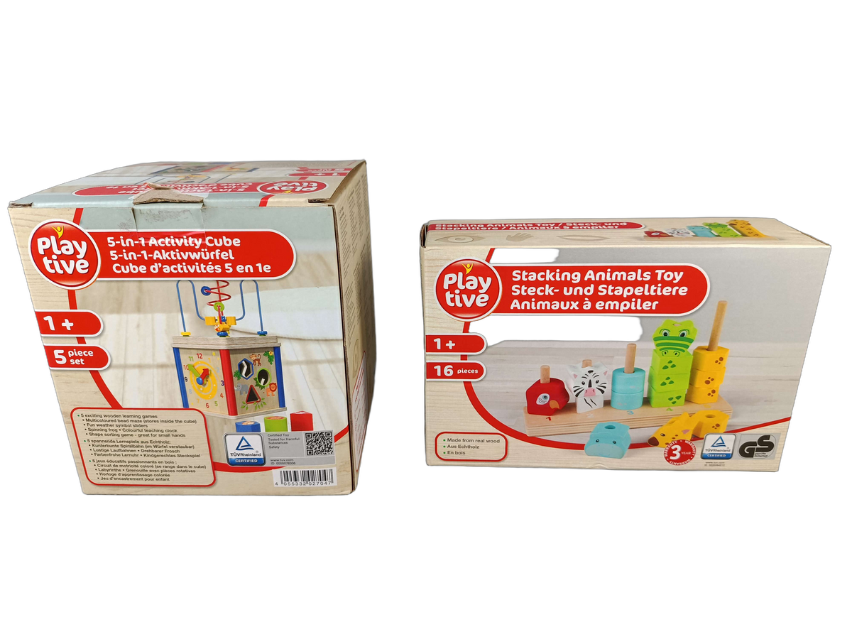Playtive Bundle Holz Motorik Set von 2 Motorikwürfel & Stapeltiere