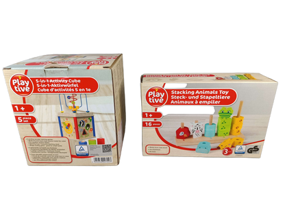 Playtive Bundle Holz Motorik Set von 2 Motorikwürfel & Stapeltiere
