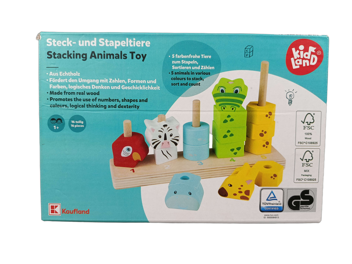 Bundle Holzspielzeug Set von 16 Steck- & Stapeltiere & Holz-Ente